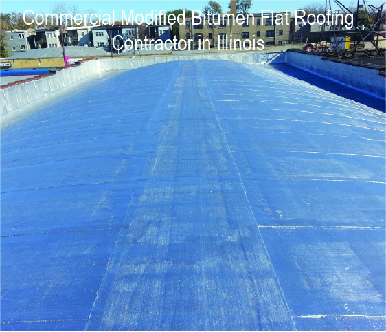 Beautiful Commercial Modified Bitumen Flat Roof by local flat roofing company serving Chicago, Downers Grove, Bolingbrook, Arlington Heights, Aurora IL, Joliet, etc